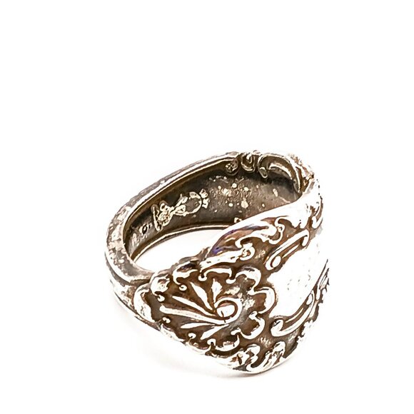 Vintage Elegant Spoon Wrap Ring, Silver Plate Floral Bypass Ring, Unique Gift - Picture 5 of 5
